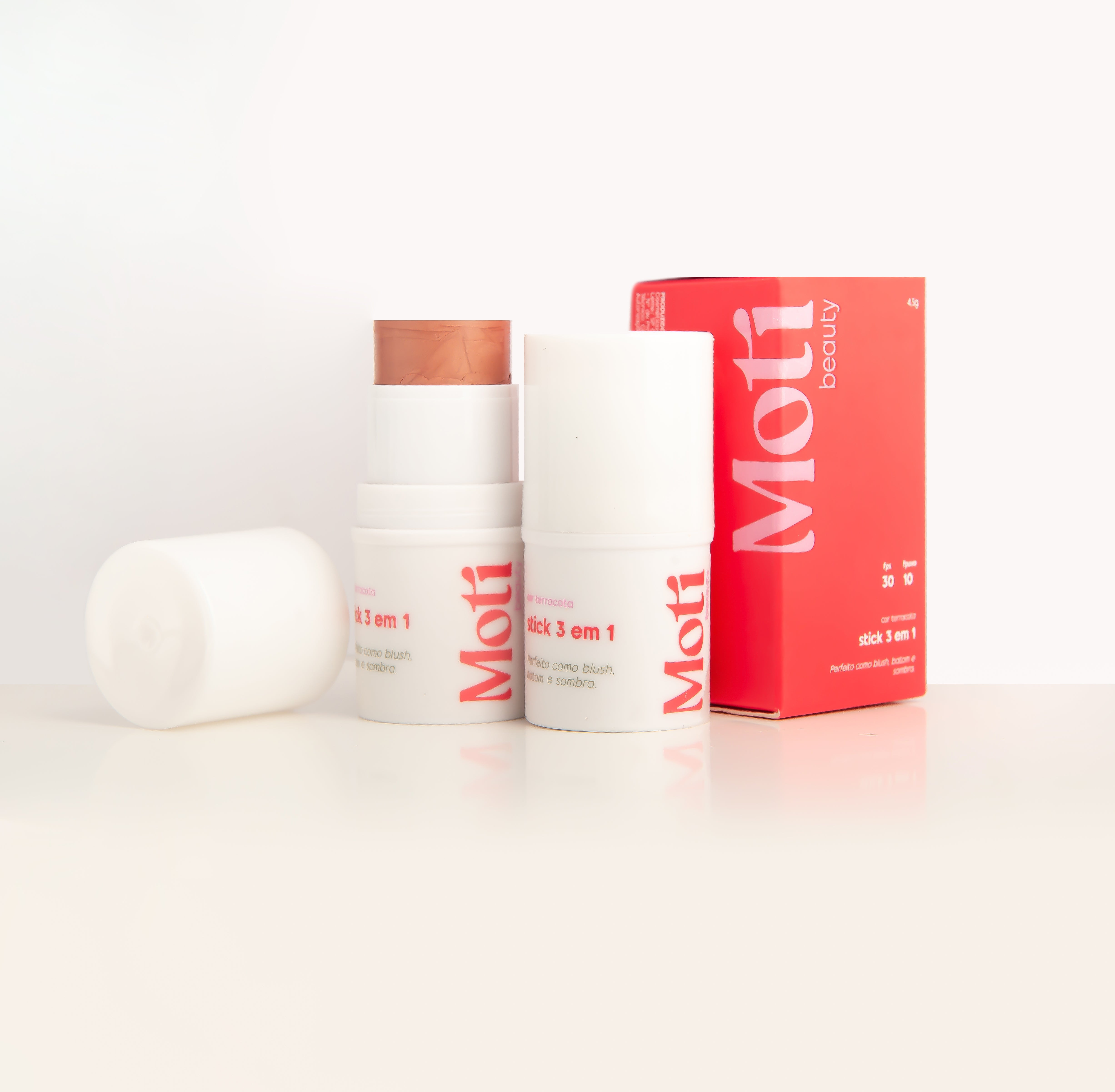 Stick Bastão 3 em 1: Blush, Batom e Sombra - Proteção FPS 30